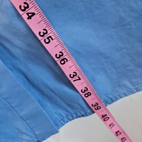 MaxMara Midi Shirt Dress Sz 10 Blue Cotton Side Pockets Swing Long Sleeve - Picture 12 of 13